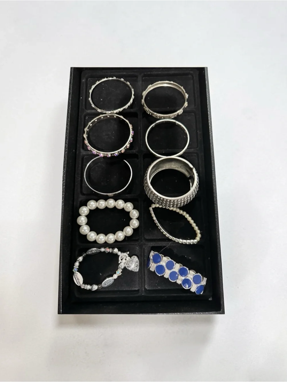 Signature Faith Custom Silver Navy Blue Bracelet Stack Pearl Rhinestone Boho 10p